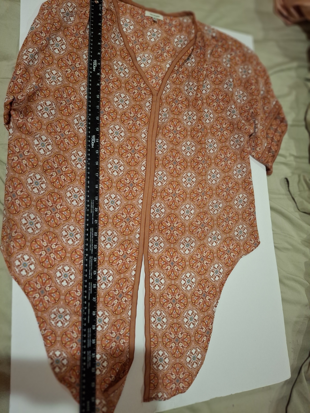 Max Studio Rust and Cream Printed Tie-Front Top - Picture 13 of 16